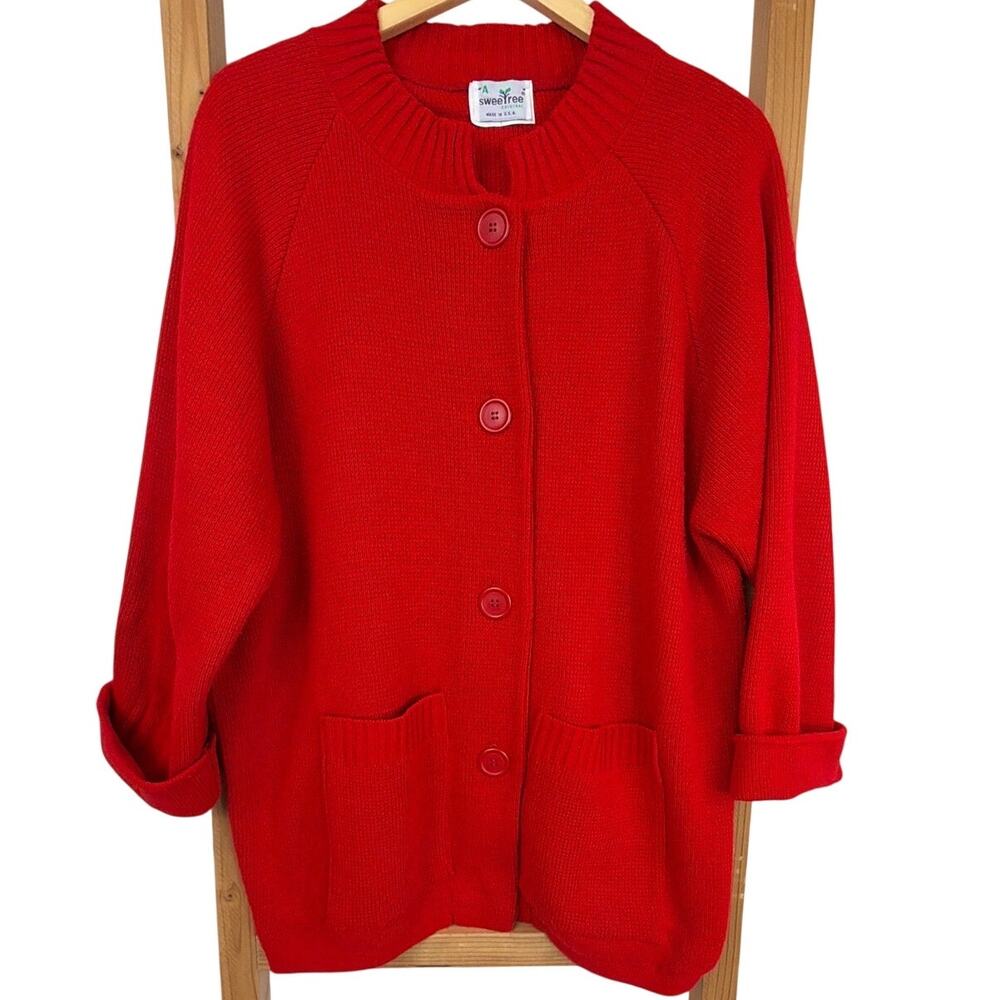 Vintage Sweetree Original Red Knitted Button Up  Cardigan Sweater Size L